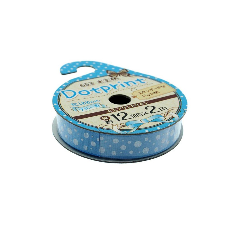 Ribbon Printed Big dots Blue 12mm x 2m